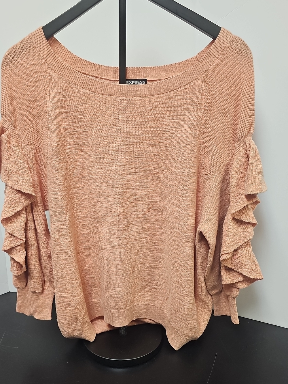 Express Peach Ruffle-Sleeve Scoop Neck Sweater